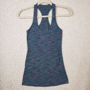 Lululemon Racerback Tank Top Womens Blue Green Striped Yoga Athletic 24x27